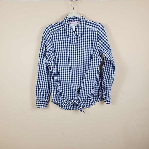 Isaac Mizrahi Live Checkered Print Front Tie Top S - Picture 1 of 11